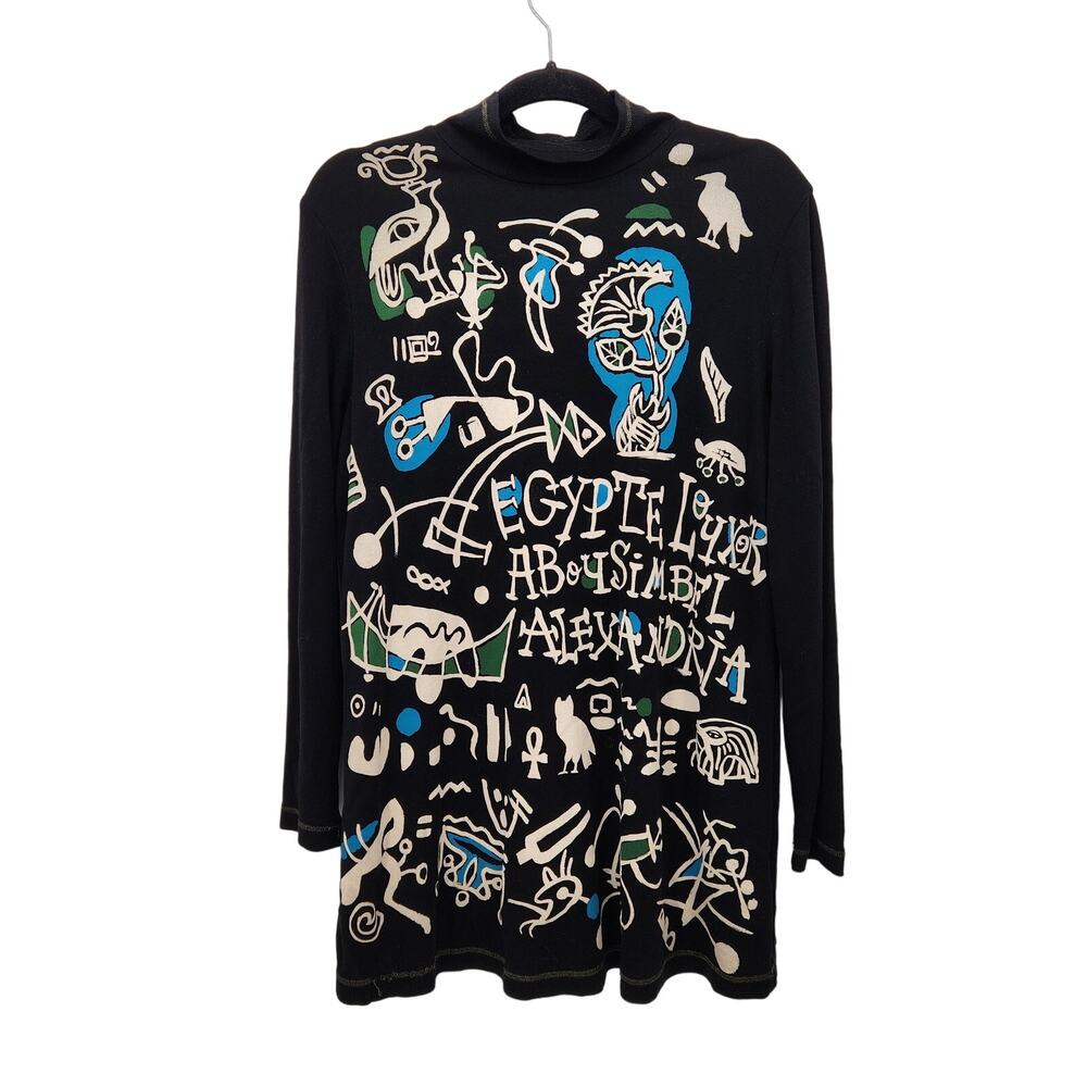 Tokuko 1er vol Black Embroidered Graphic Print Tunic Mini Dress Women's 9 (US M)